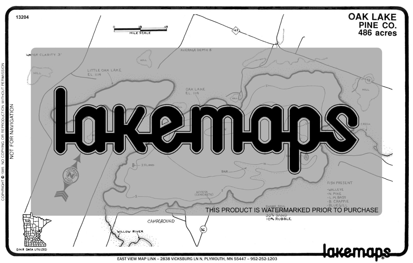 Pine County, MN - OAK - Lakemap - 13204