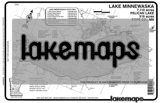 Pope County, MN - MINNEWASKA / Pelican - Lakemap - 13302