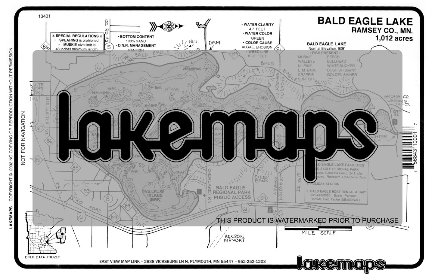 Ramsey County, MN - BALD EAGLE - Lakemap - 13401