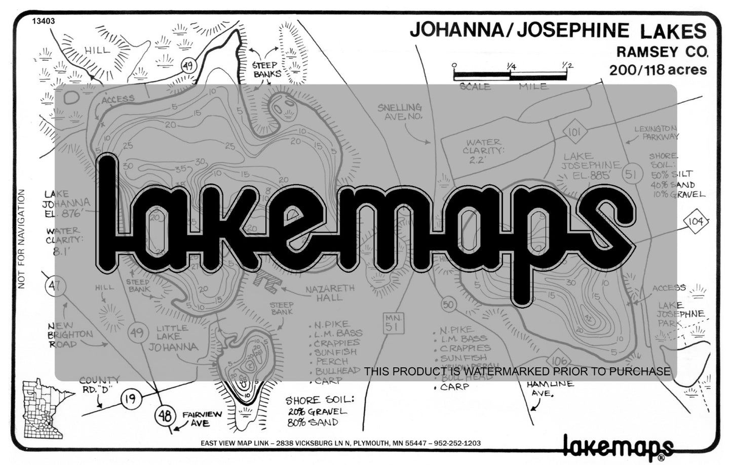 Ramsey County, MN - JOHANNA / Josephine - Lakemap - 13403