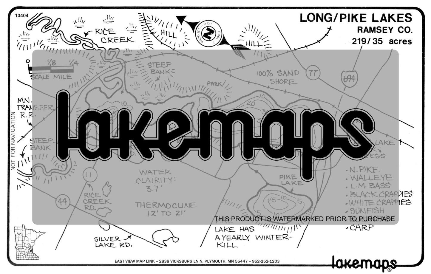 Ramsey County, MN - LONG / Pike - Lakemap - 13404