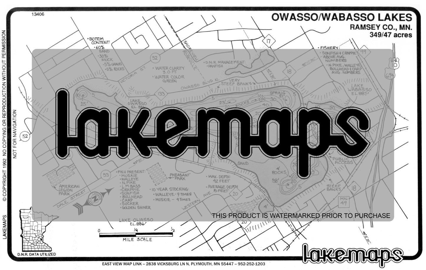 Ramsey County, MN - OWASSO - Lakemap - 13406