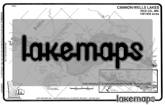 Rice County, MN - CANNON / Wells - Lakemap - 13501