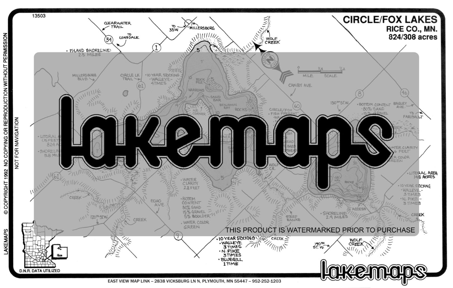 Rice County, MN - CIRCLE / Fox - Lakemap - 13503