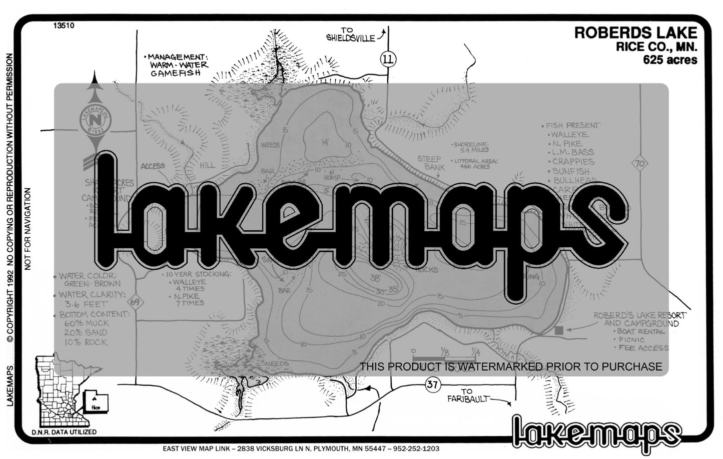 Rice County, MN - ROBERDS - Lakemap - 13510