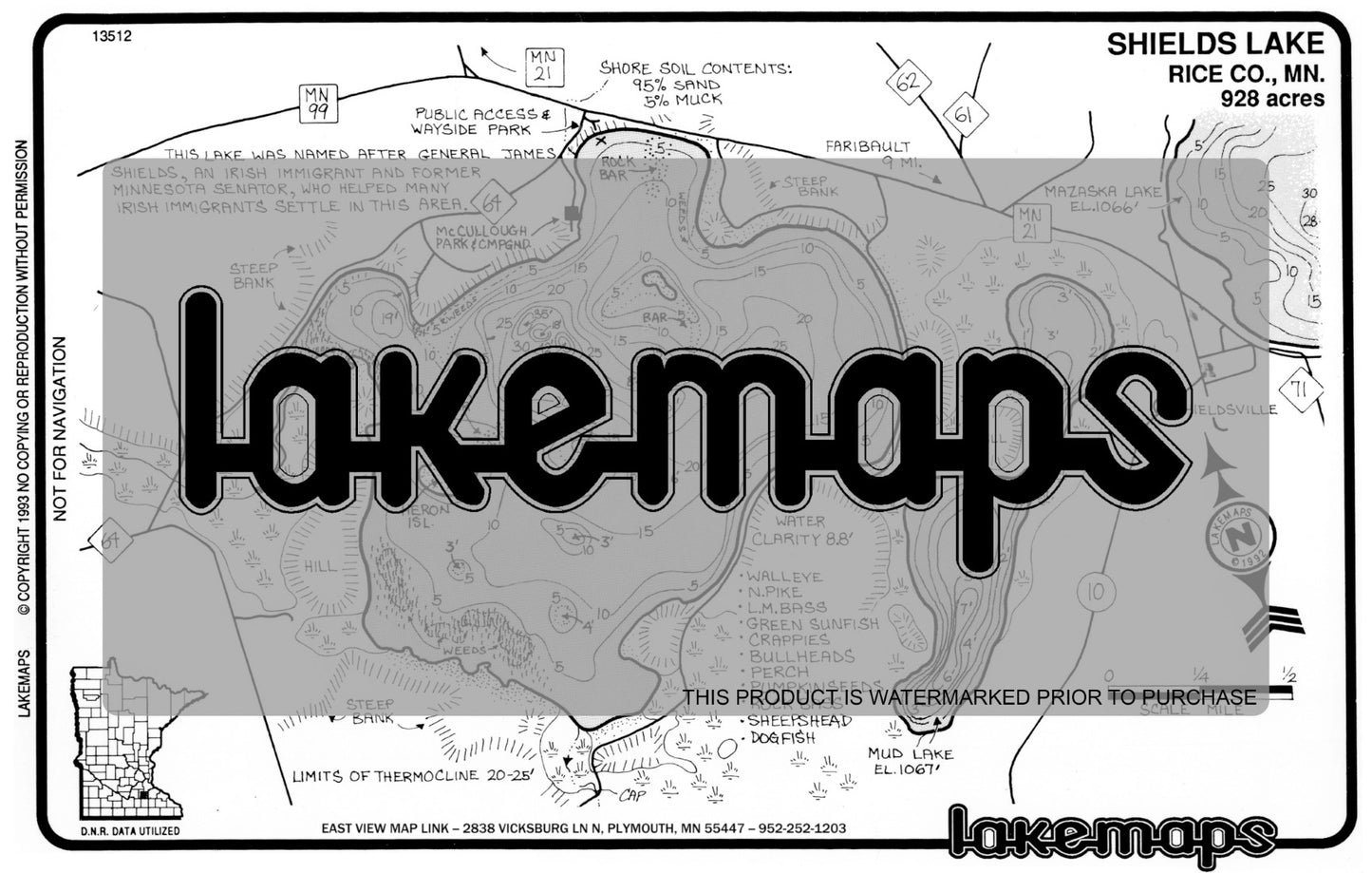 Rice County, MN - SHIELDS - Lakemap - 13512