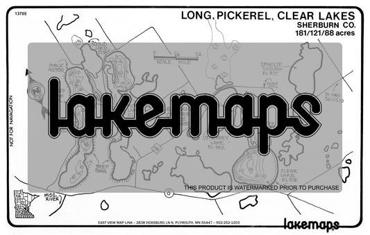 Sherburn County, MN - LONG / Pickerel / Clear - Lakemap - 13705