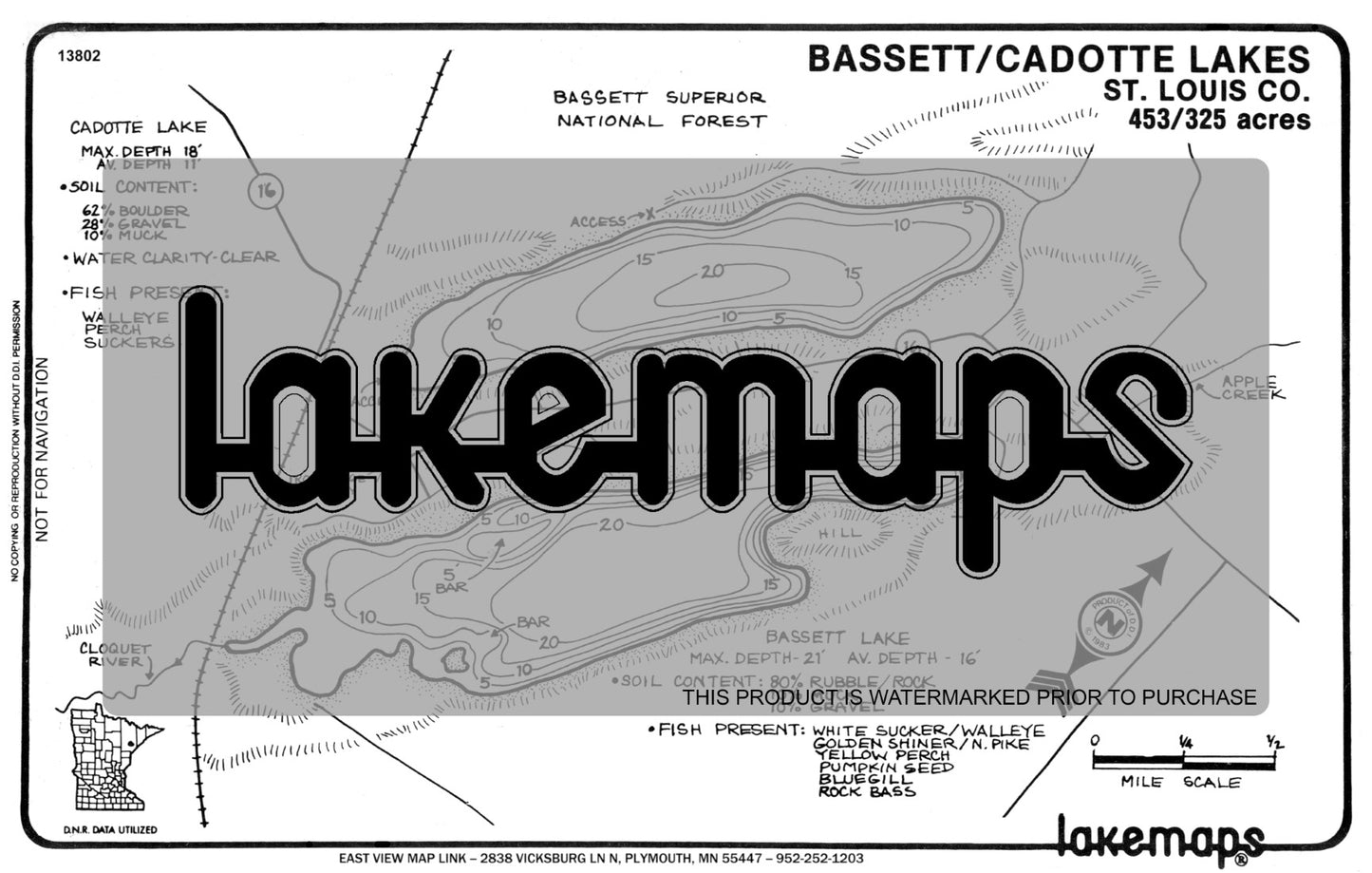 St. Louis County, MN - BASSETT / Cadotte - Lakemap - 13802