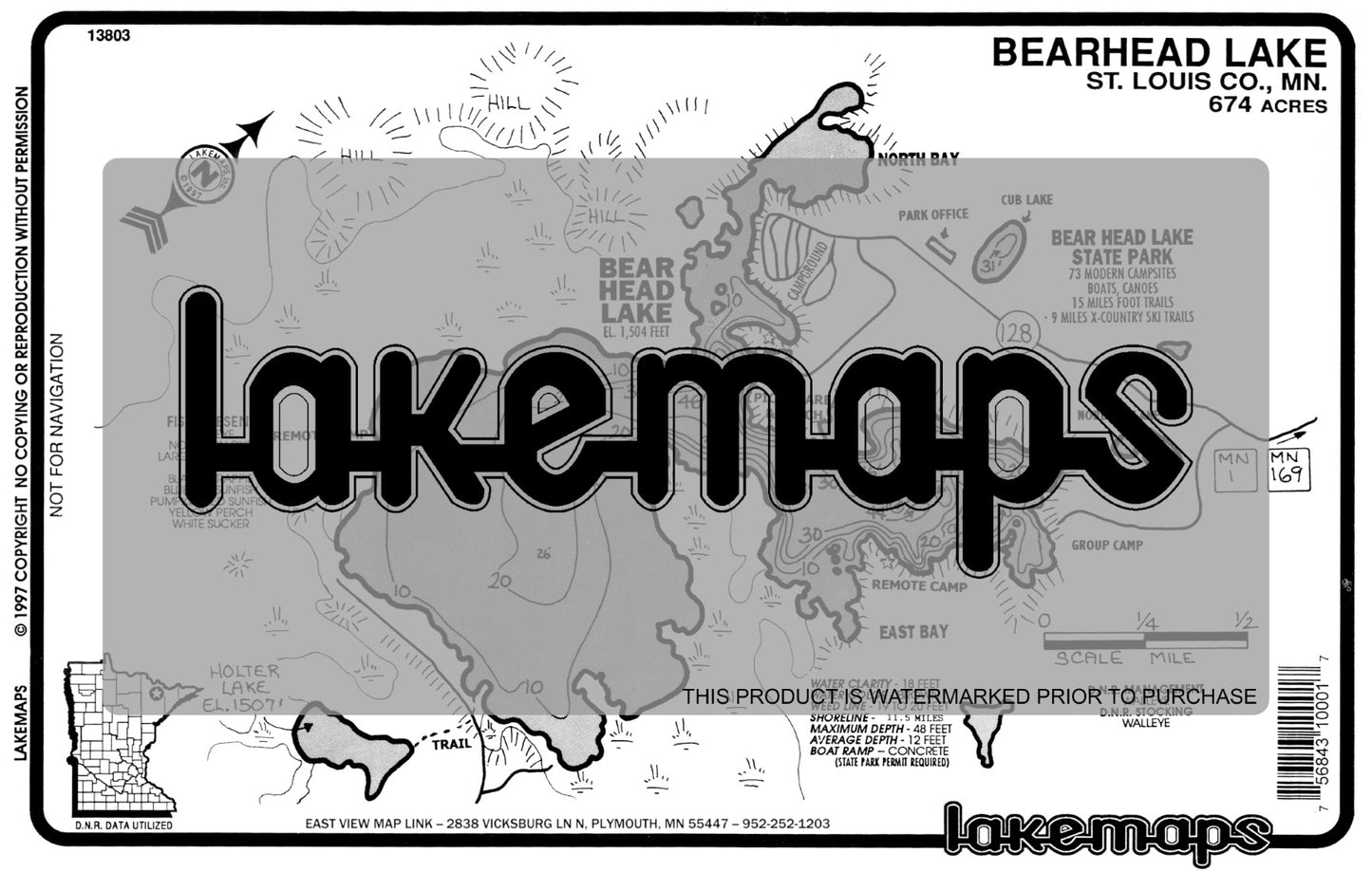 St. Louis County, MN - BEAR HEAD - Lakemap - 13803