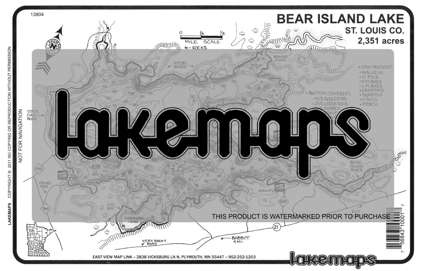 St. Louis County, MN - BEAR ISLAND - Lakemap - 13804