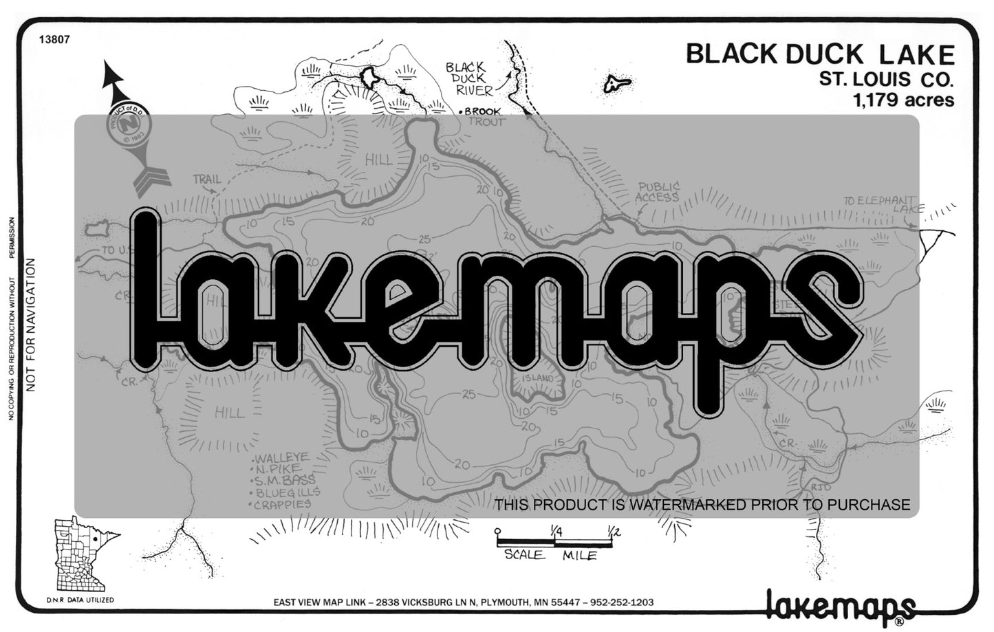 St. Louis County, MN - BLACK DUCK - Lakemap - 13807