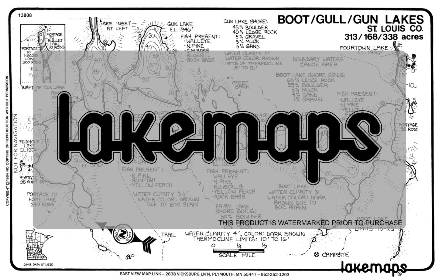 St. Louis County, MN - BOOT/ Gull/ Gun - Lakemap - 13808