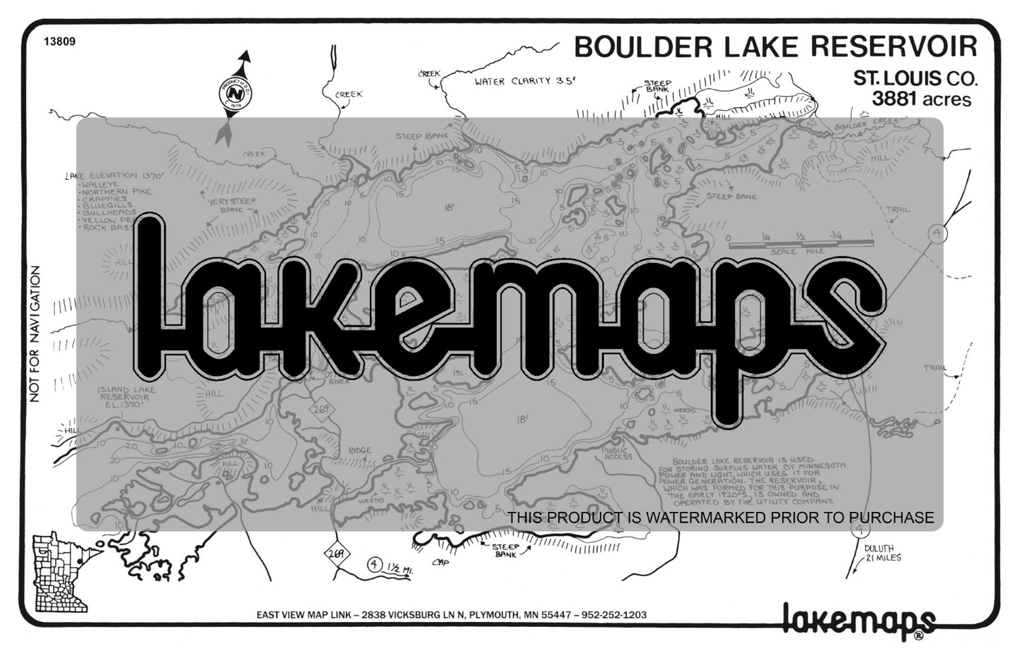 St. Louis County, MN - BOULDER LAKE RES. - Lakemap - 13809