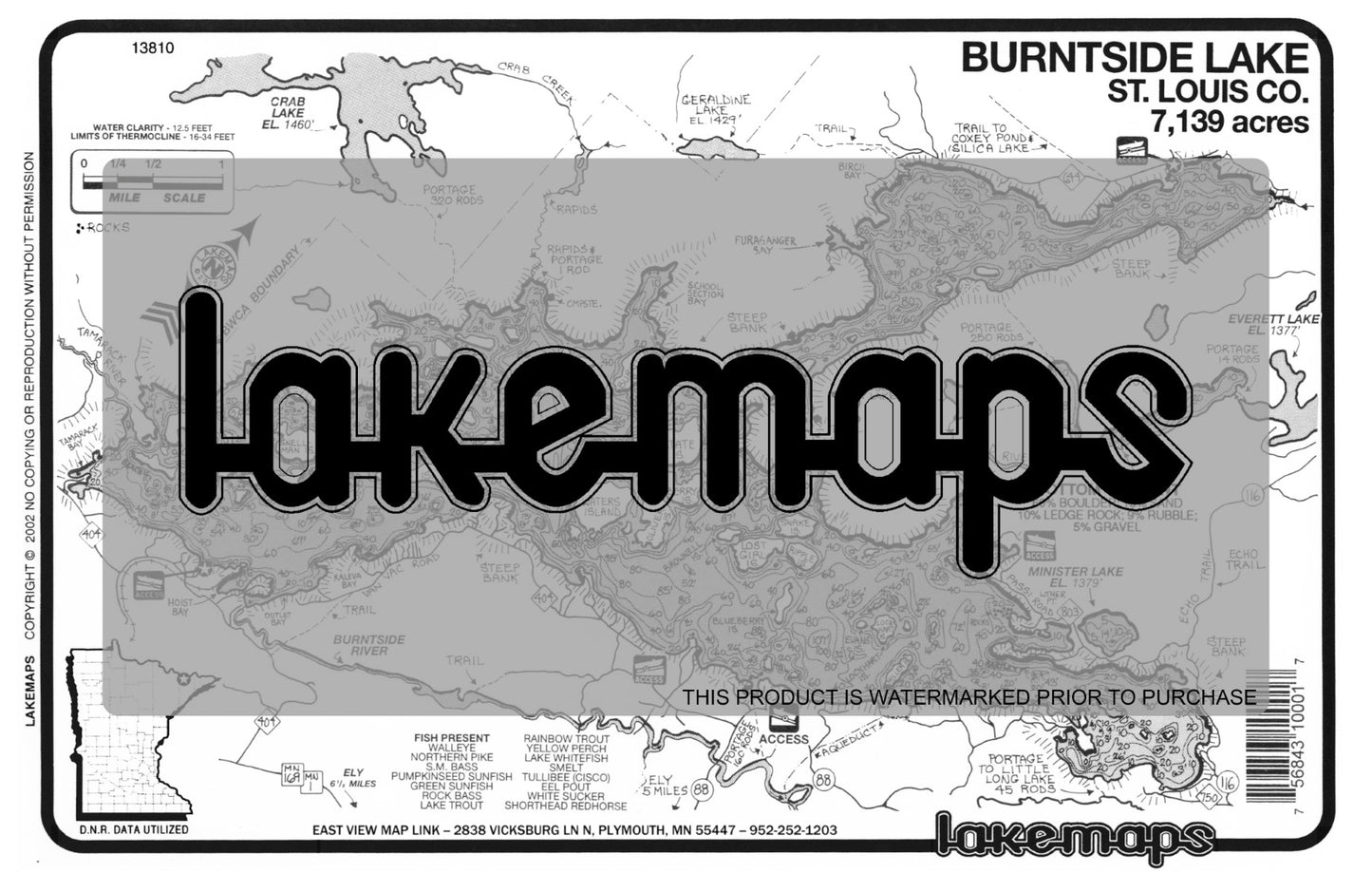 St. Louis County, MN - BURNTSIDE - Lakemap - 13810