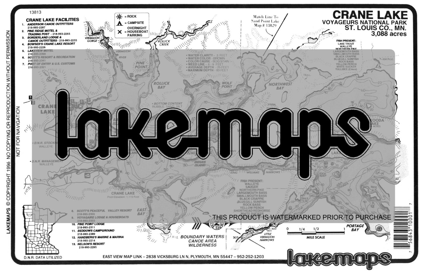 St. Louis County, MN - CRANE  (Voyageurs  Ntnl. Pk) - Lakemap - 13813