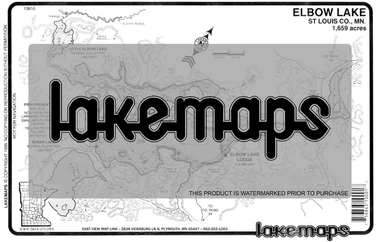 St. Louis County, MN - ELBOW - Lakemap - 13816