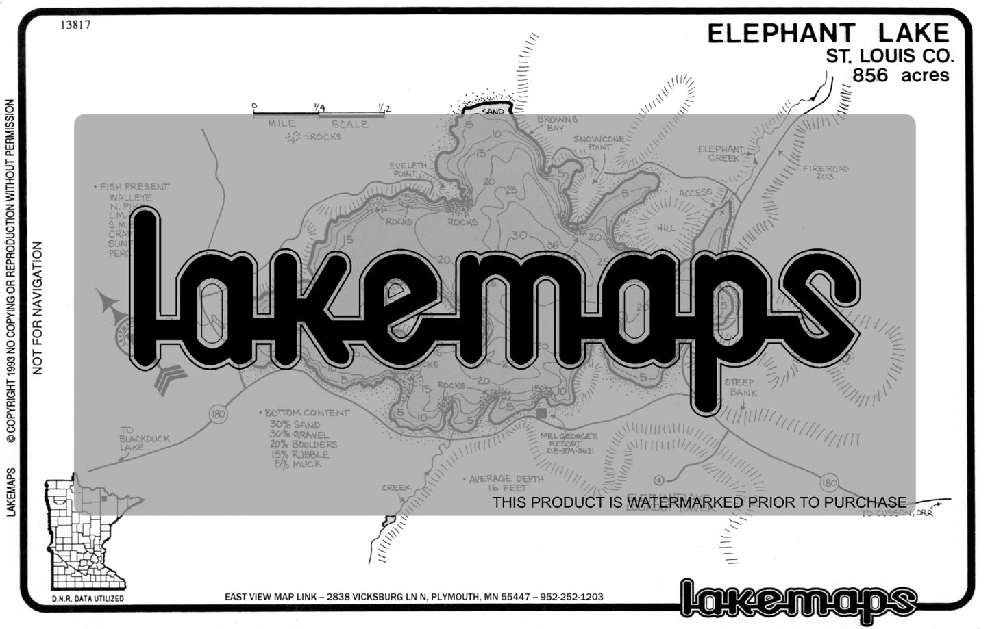 St. Louis County, MN - ELEPHANT - Lakemap - 13817