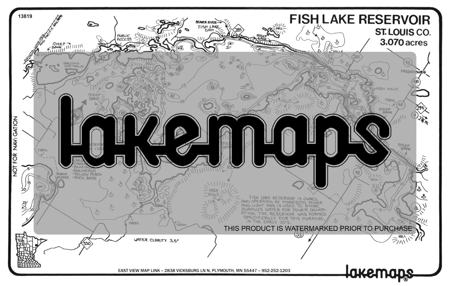 St. Louis County, MN - FISH LAKE RESERVOIR - Lakemap - 13819