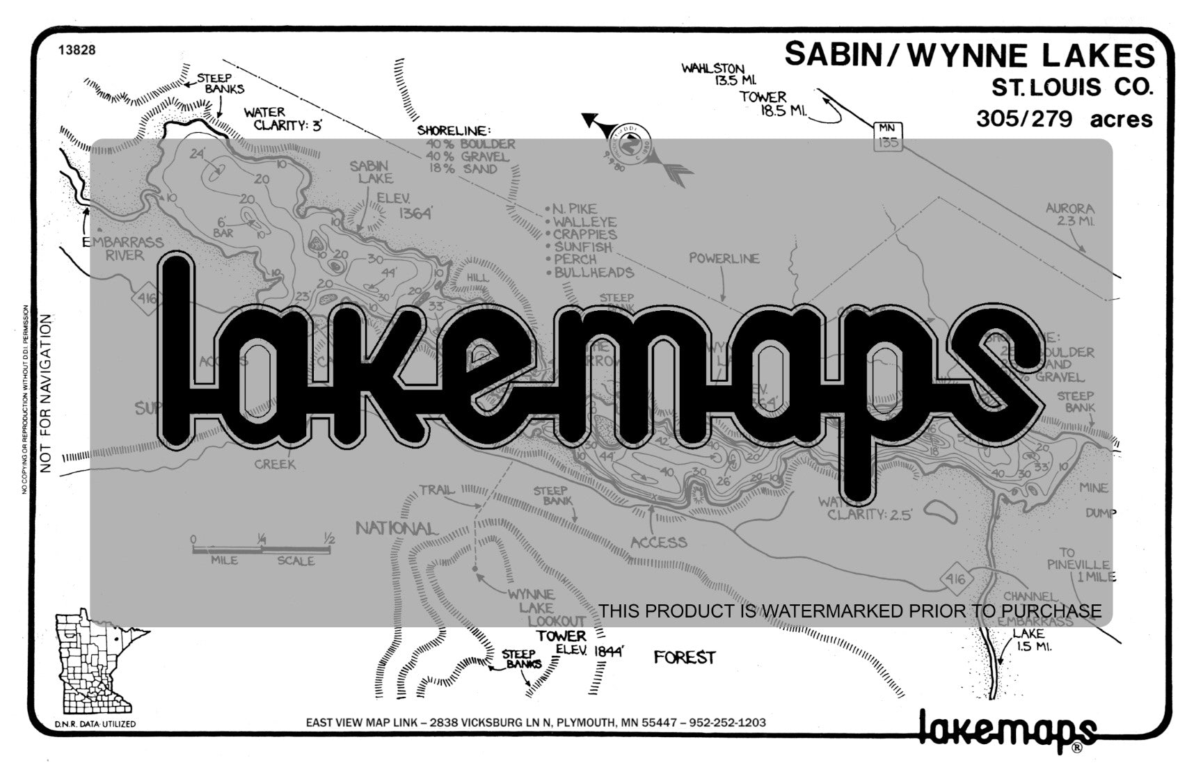 St. Louis County, MN - SABIN / Wynne - Lakemap - 13828