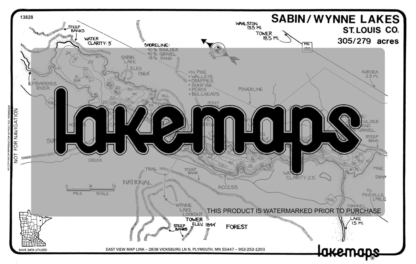 St. Louis County, MN - SABIN / Wynne - Lakemap - 13828