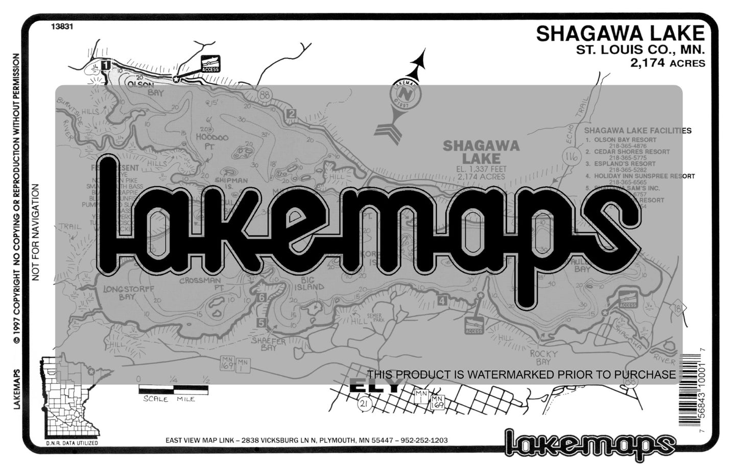 St. Louis County, MN - SHAGAWA - Lakemap - 13831