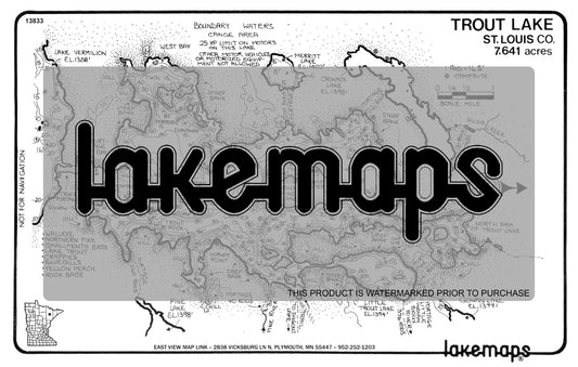 St. Louis County, MN - TROUT / Little Trout  BWCA - Lakemap - 13833