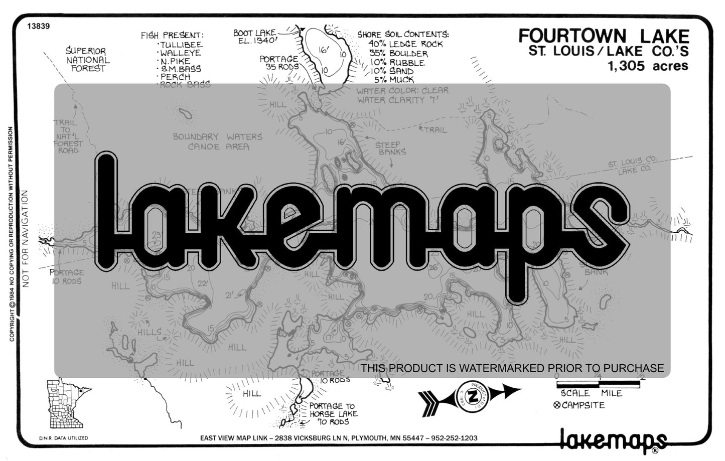 St. Louis County, MN - FOURTOWN - Lakemap - 13839