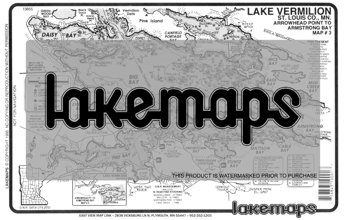 St. Louis County, MN - Lake Vermillion - Map 3 Big Bay - Lakemap - 13855