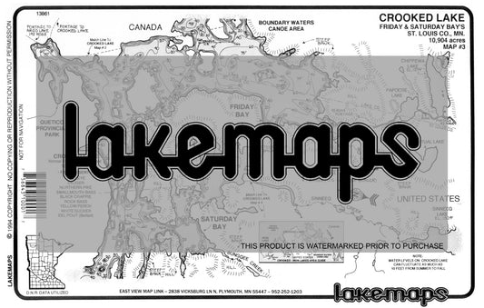 St. Louis County, MN - Crooked Lake - map 3 -Friday & Saturday Bays - Lakemap - 13861