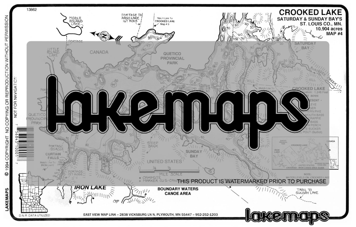 St. Louis County, MN - Crooked Lake - map 4 -Sunday Bay - Lakemap - 13862