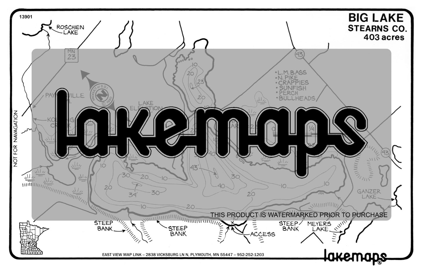 Stearns County, MN - BIG - Lakemap - 13901