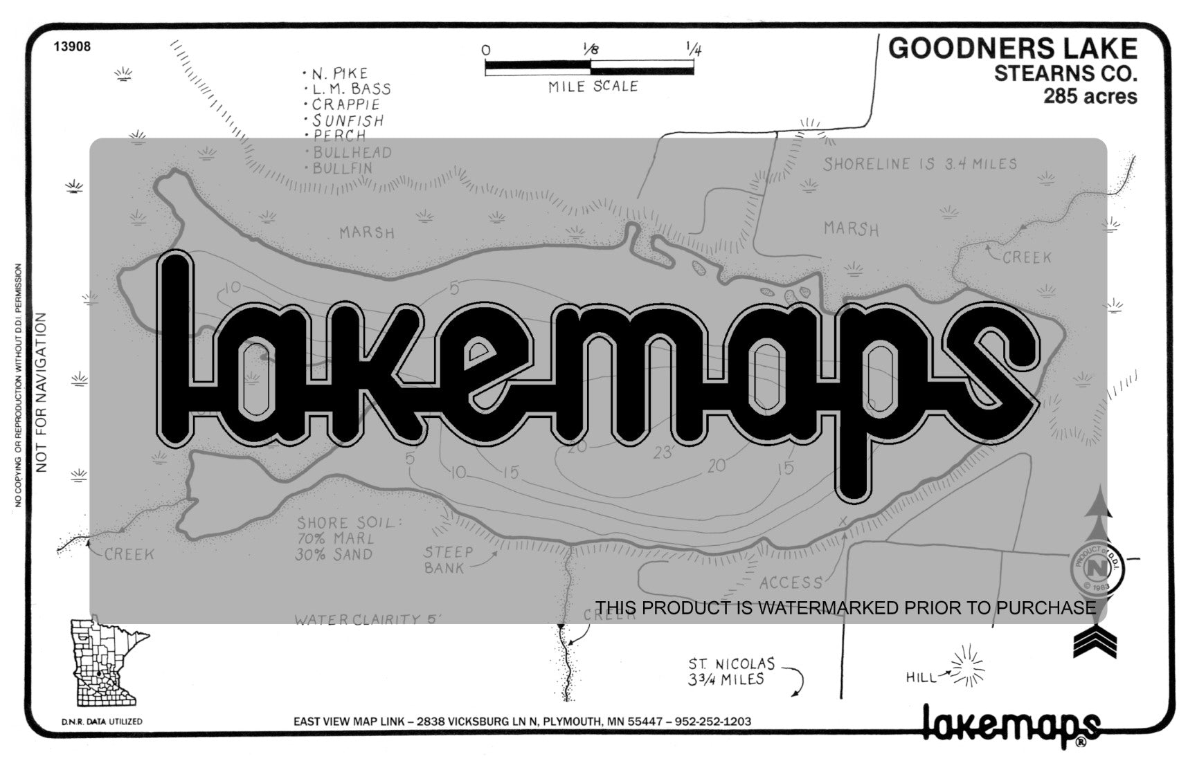 Stearns County, MN - GOODNERS - Lakemap - 13908