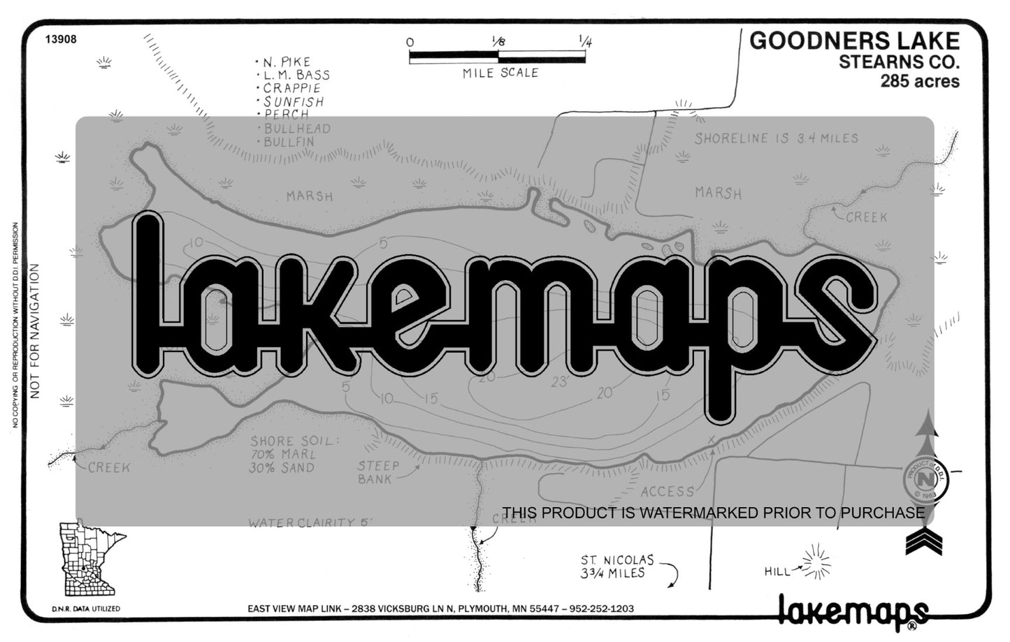 Stearns County, MN - GOODNERS - Lakemap - 13908