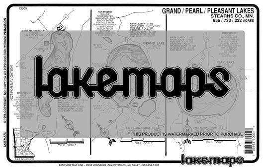 Stearns County, MN - GRAND / Pearl / Pleasant - Lakemap - 13909