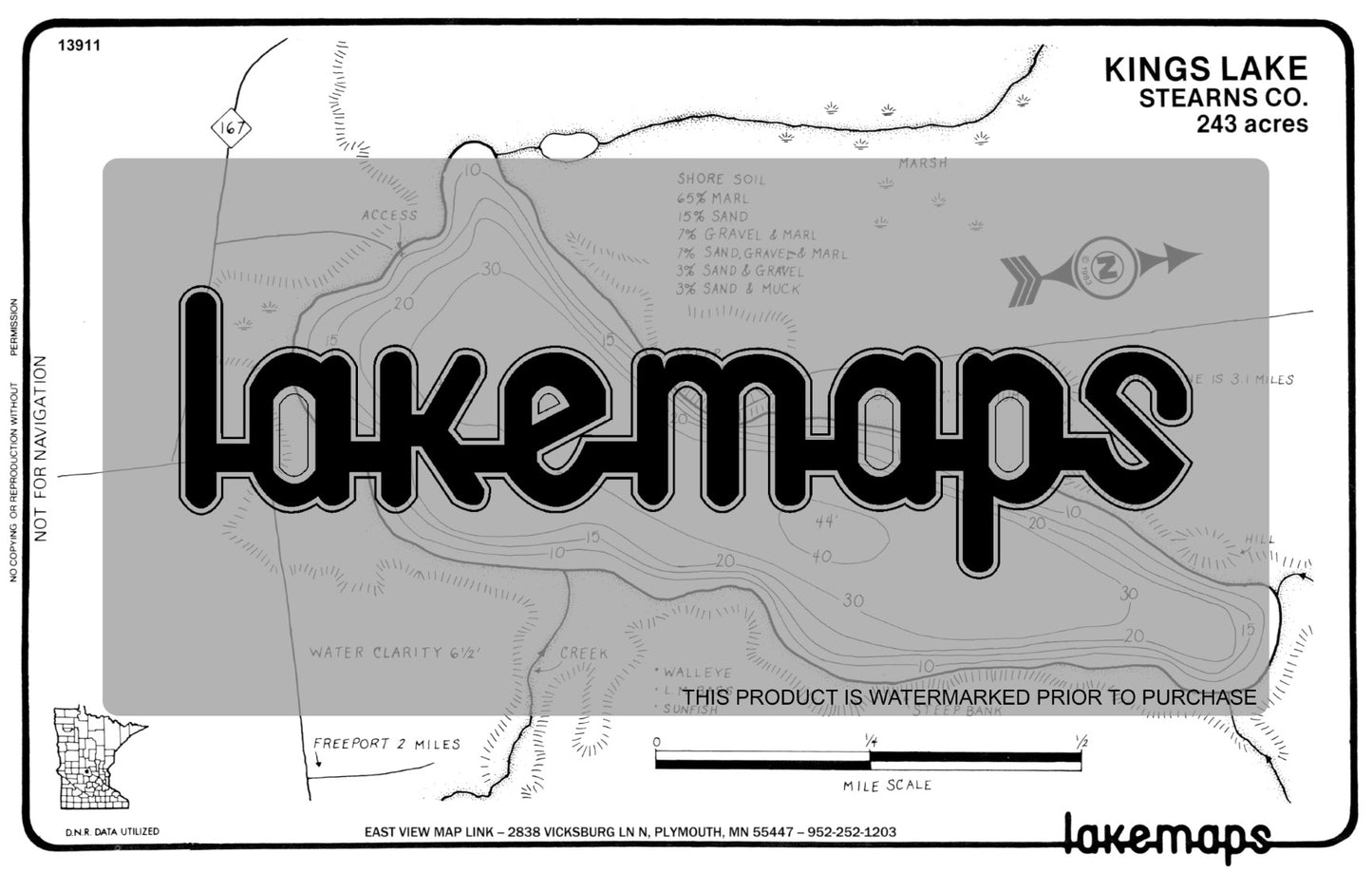 Stearns County, MN - KINGS - Lakemap - 13911
