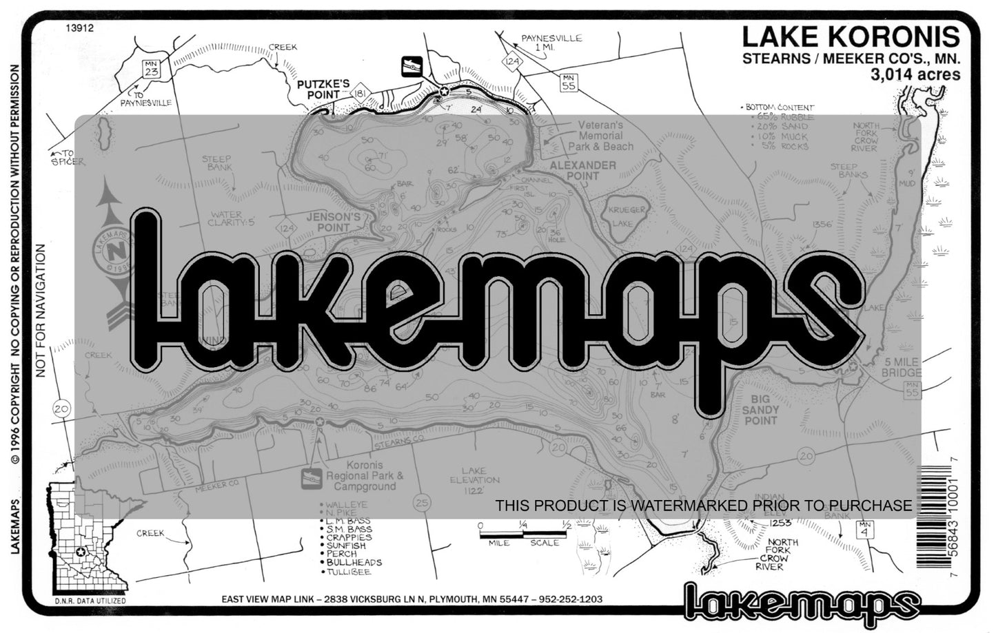Stearns County, MN - KORONIS - Lakemap - 13912