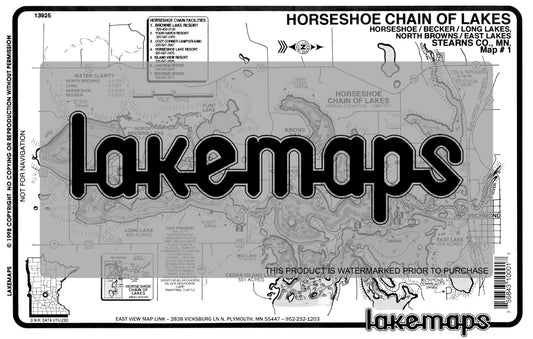 Stearns County, MN - HORSESHOE CHAIN - Map 1 - Horseshoe / Long / N Browns / Mud / Becker - Lakemap - 13925