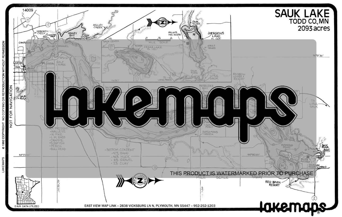 Todd County, MN - SAUK / Cedar / Juergens - Lakemap - 14009