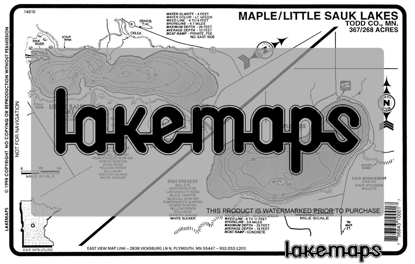 Todd County, MN - LITTLE SAUK/MAPLE - Lakemap - 14010