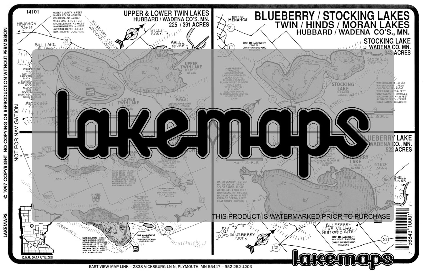 Wadena County, MN - BLUEBERRY / Stocking / Twin - Lakemap - 14101