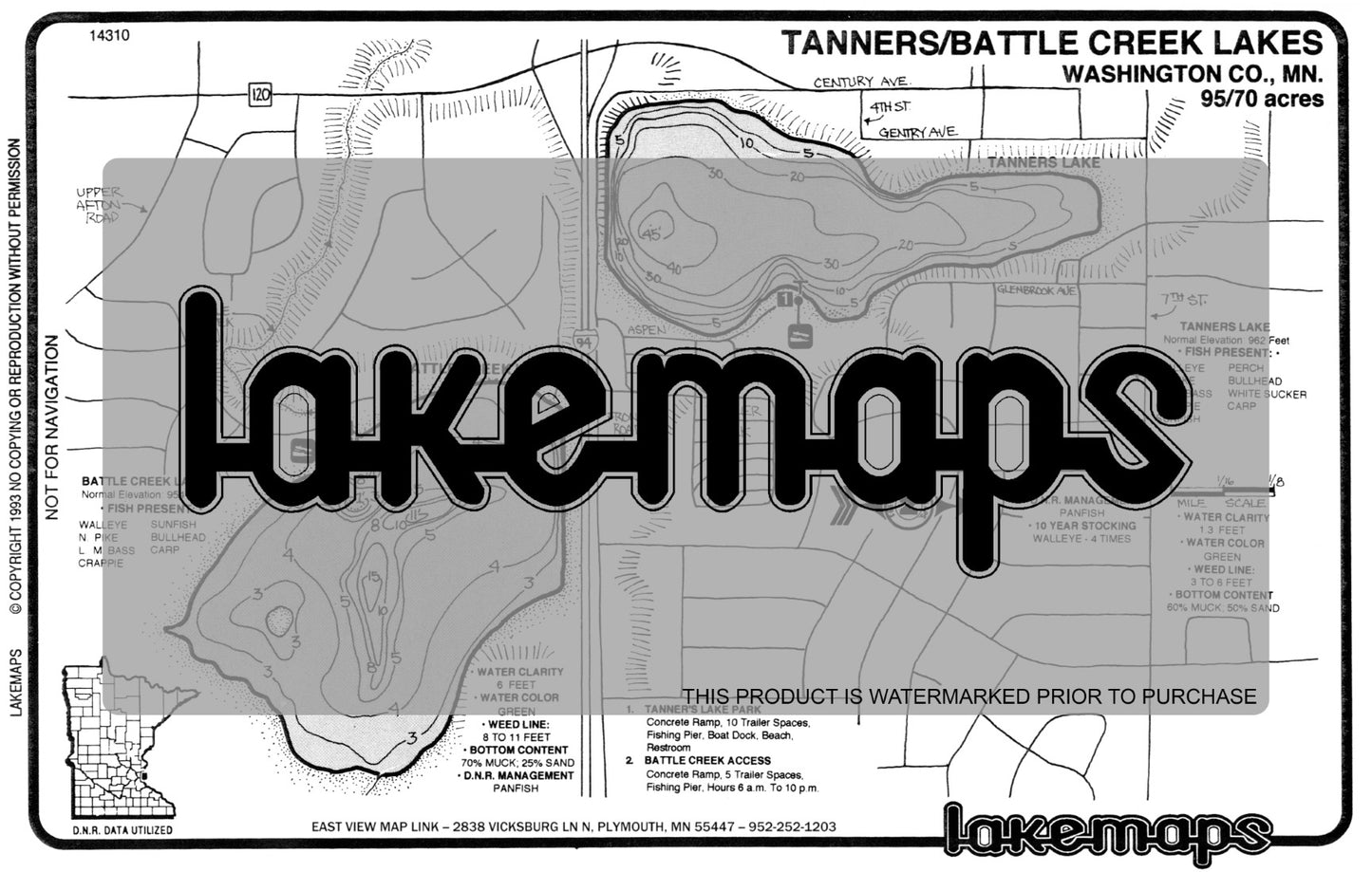 Washington County, MN - TANNERS / BattleCreek - Lakemap - 14310