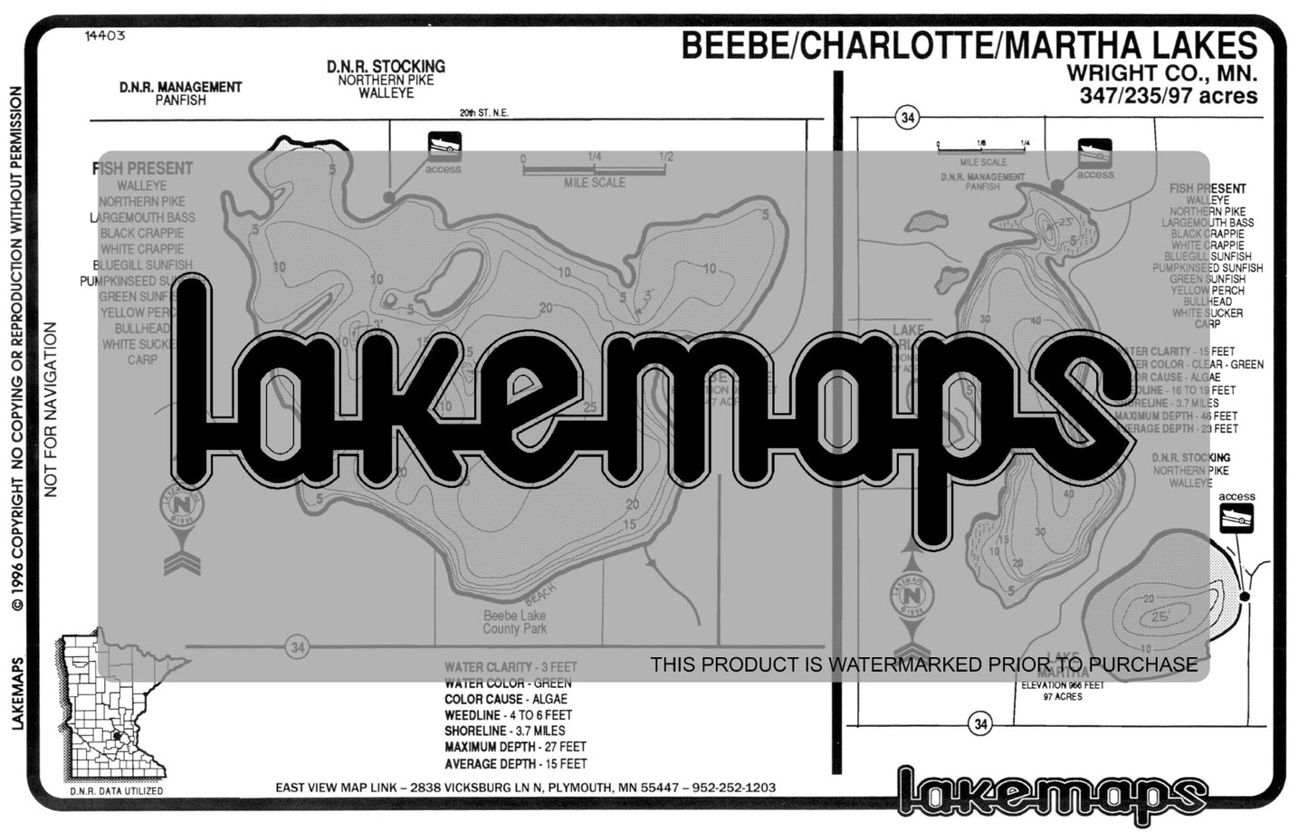 Wright County, MN - BEEBE / Charlotte / Martha - Lakemap - 14403