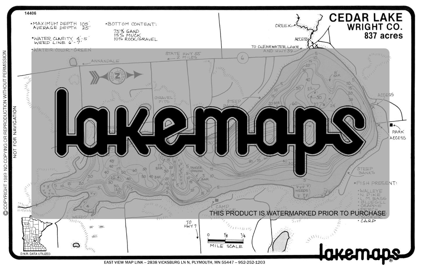 Wright County, MN - CEDAR - Lakemap - 14406