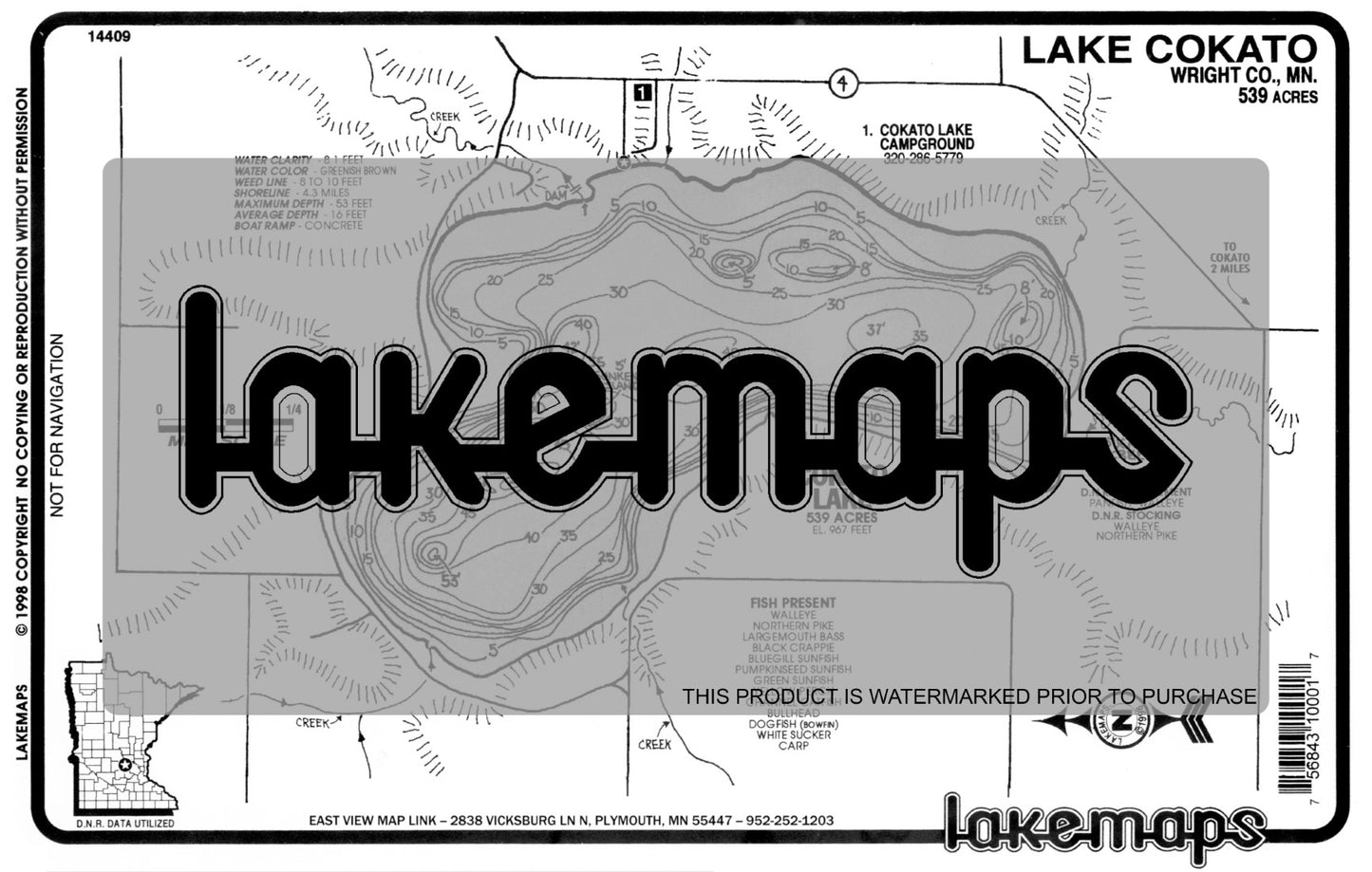 Wright County, MN - COKATO - Lakemap - 14409