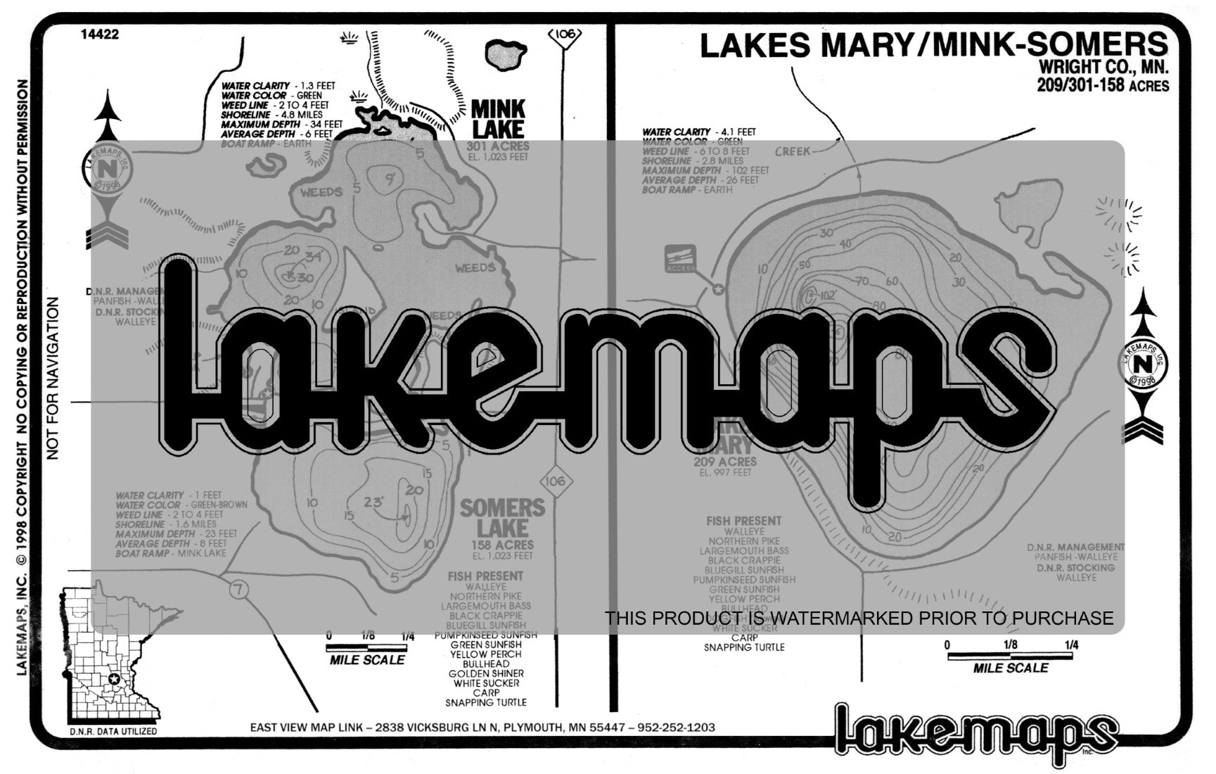 Wright County, MN - MARY / Mink / Sommers - Lakemap - 14422