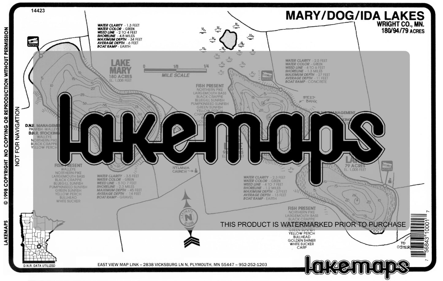 Wright County, MN - MARY / Dog / Ida - Lakemap - 14423