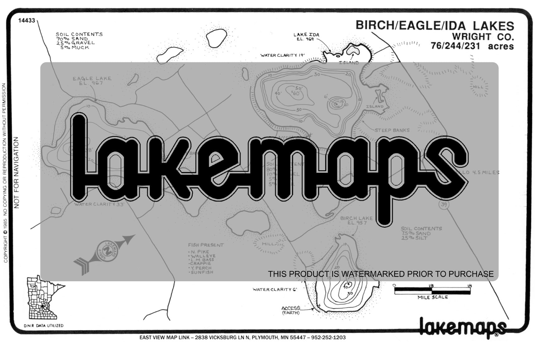 Wright County, MN - BIRCH / Eagle / Ida - Lakemap - 14433