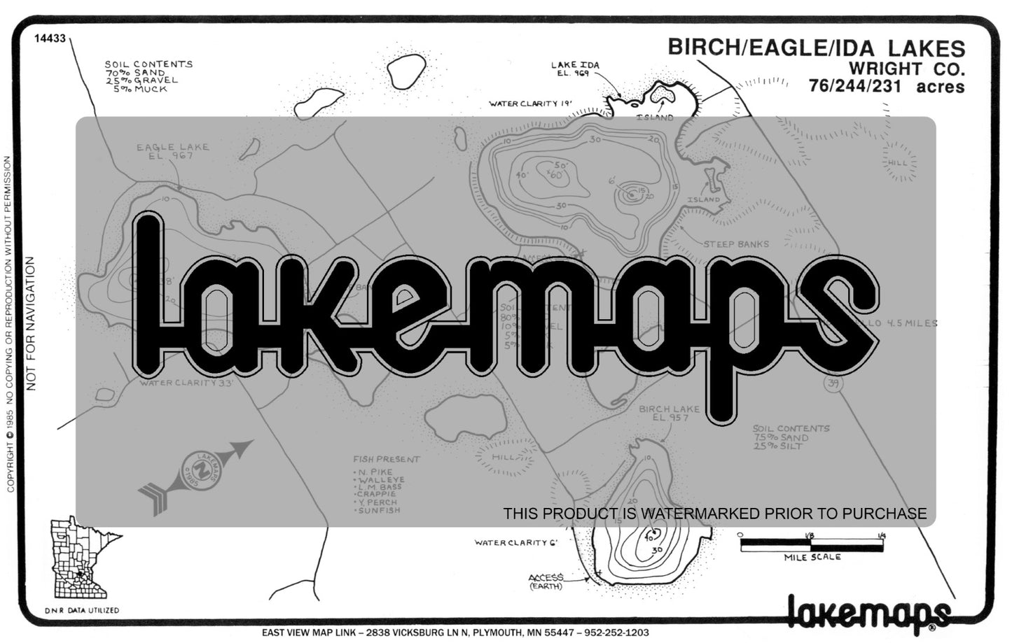 Wright County, MN - BIRCH / Eagle / Ida - Lakemap - 14433