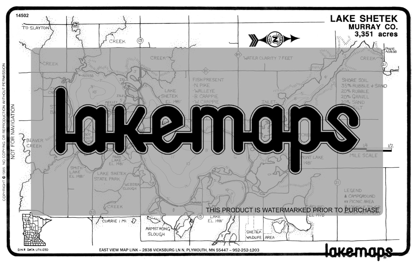 Murray County, MN - SHETEK - Lakemap - 14502