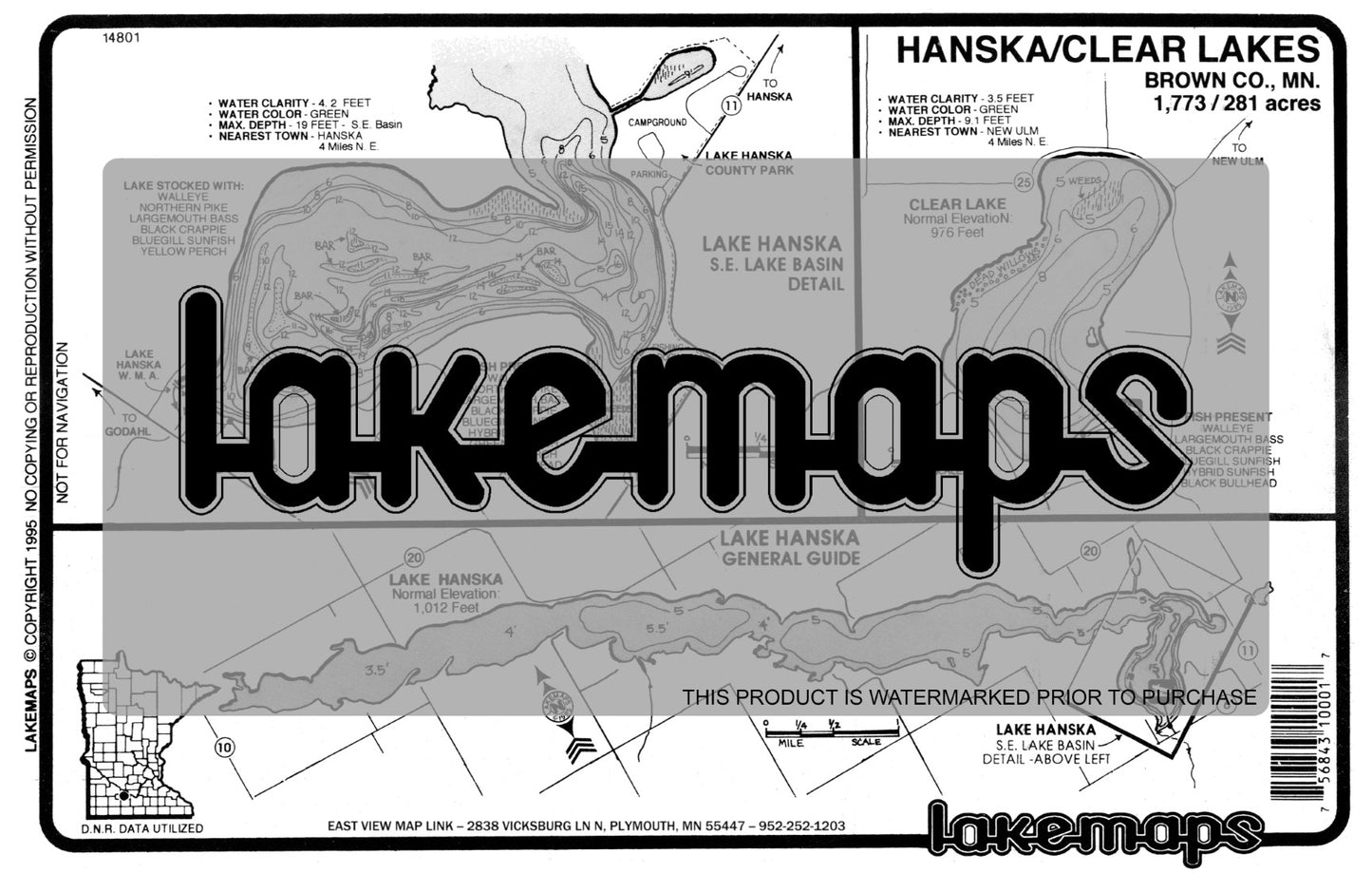 Brown County, MN - HANSKA / Clear - Lakemap - 14801